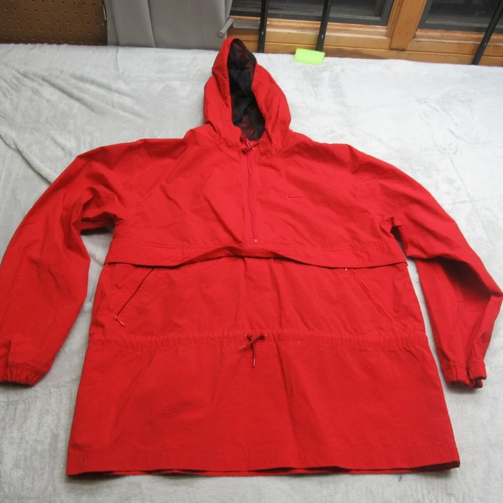 Nike Pullover Jacket Womens Small Red 1/4‎ Zip Hooded Windbreaker Rain Light VTG